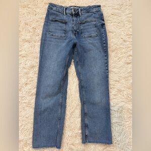 Zara high rise front pocket staring leg denim blue jeans elastic size 8